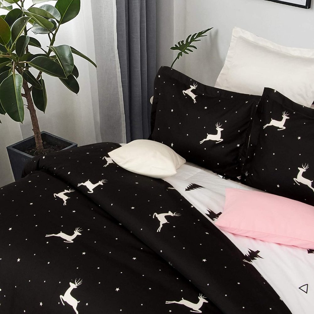 Soft Elk Printed Microfiber King Duvet Cover Set